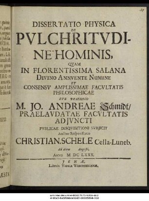 Dissertatio Physica De Pulchritudine Hominis