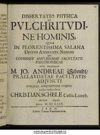 Dissertatio Physica De Pulchritudine Hominis