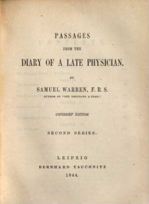 Passages from the diary of a late physician, 2