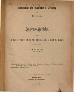 Jahresbericht : über das Schuljahr .... 1873/74 (1874)