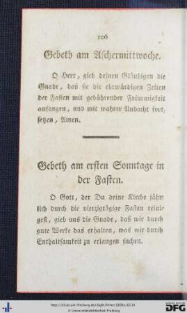 Gebeth am Aschermittwoche - Gebeth am Feste der Dreyfaltigkeit.