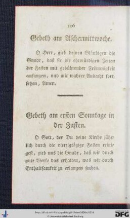 Gebeth am Aschermittwoche - Gebeth am Feste der Dreyfaltigkeit.