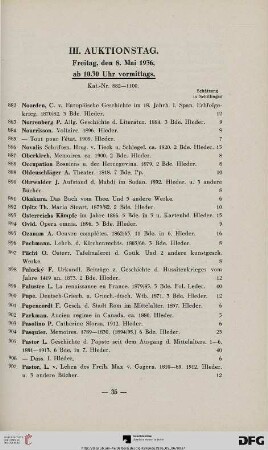 III. Auktionstag: Freitag, den 8. Mai 1936, ab 10.30 vormittags (Nr. 882-1100)