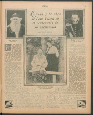La vida y la obra de León Tolstoi en el centenario de su nacimiento