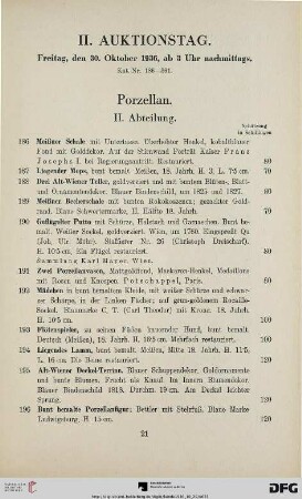 II. Auktionstag: Freitag, den 30 Oktober 1936, ab 3 Uhr nachmittags (Nr. 186-361)