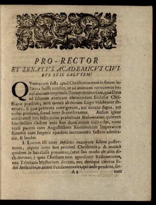 Pro-Rector Et Senatus Academicus Civibus Suis Salutem!