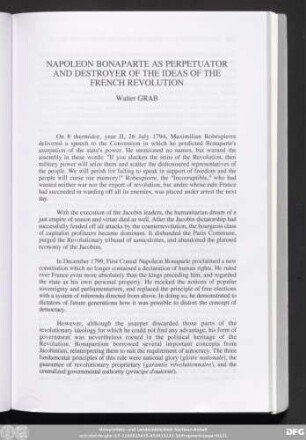 Napoleon Bonaparte As Perpetuator And Destroyer Of The Ideas Of The French Revolution Walter Grab
