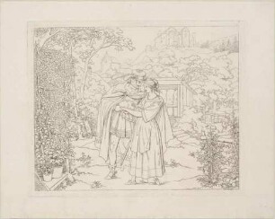Zu Bürgers "Des Pfarrers Tochter von Taubenhain", Blatt 1: Der Junker von Falkenstein und Rosette im Garten