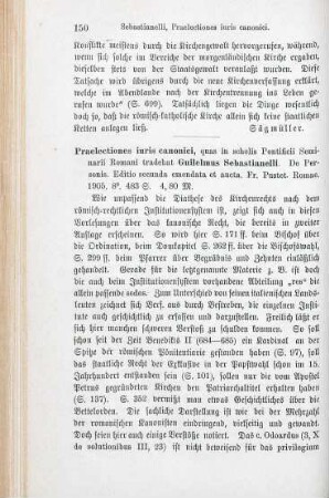 150-151 [Rezension] Sebastianelli, Guilelmus, Praelectiones iuris canonici