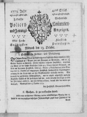 41tes Stück, Ausgabe vom 13. October 1773