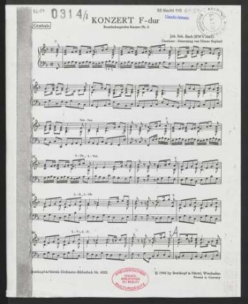 Konzert F-Dur : Brandenburgisches Konzert Nr.2 : (BWV 1047)