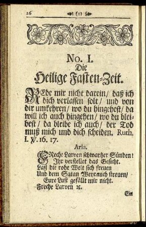 No. I. Die Heilige Fasten-Zeit.