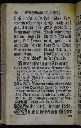 Morgensegen am Freytag. - Abendsegen am Sonnabend.