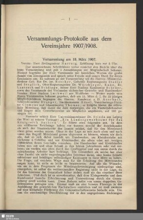 Versammlungs-Protokolle aus dem Vereinsjahre 1907/08