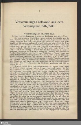 Versammlungs-Protokolle aus dem Vereinsjahre 1907/08