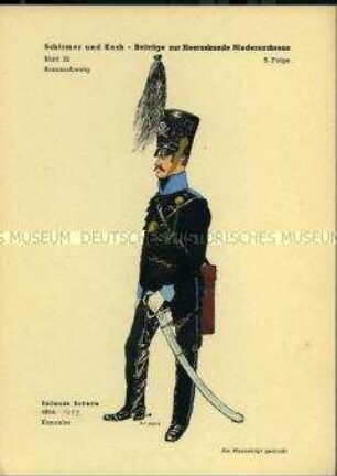Uniformdarstellung, Kanonier der Artillerie zu Pferde, Herzogtum Braunschweig, 1809.