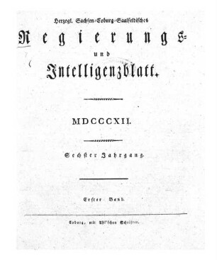 Herzogl.-Sachsen-Coburg-Saalfeldisches Regierungs- und Intelligenzblatt. 1812