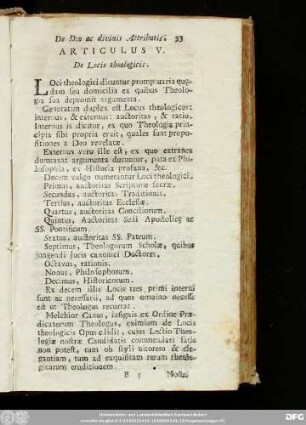 Articulus V. De Locis theologicis.