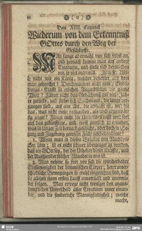 Das XIII. Capitel. Wiederum von dem Erkenntniß GOttes durch den Weg der Geschöpffe