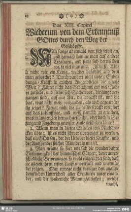 Das XIII. Capitel. Wiederum von dem Erkenntniß GOttes durch den Weg der Geschöpffe