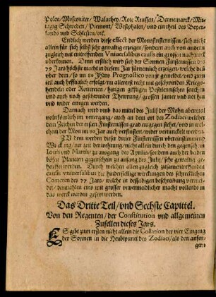 Das Dritte Teil/ und Sechste Capittel. Von den Regenten/ der Constitution und allgemeinen Zufellen dieses Jars.