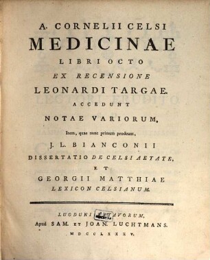 A. Cornelii Celsi Medicinae Libri Octo