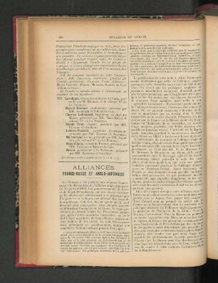 Alliances Franco-Russe et Anglo-Japonaise.