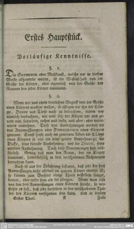 Erstes Hauptstück. Vorläufige Kenntnisse