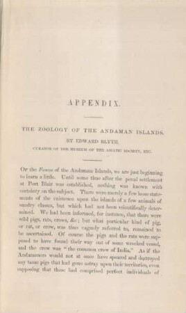 Appendix - The zoology of the Andaman Islands