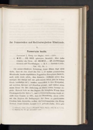 Zur Pommerschen und Mecklenburgischen Münzkunde