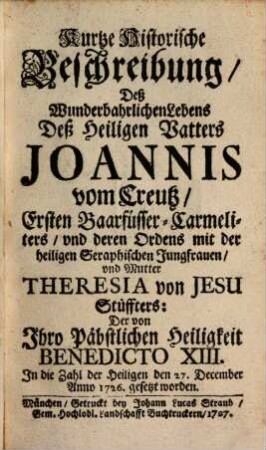 Kurze historische Beschreibung des ... Lebens ... Joannis von Creutz