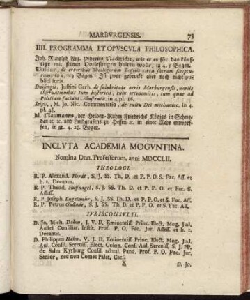 Incluta Academia Moguntina. - Incluta Academia Tubingensis.