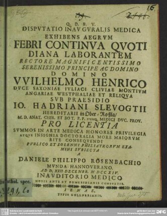 Disputatio Inauguralis Medica Exhibens Aegrum Febri Continua Quotidiana Laborantem ...