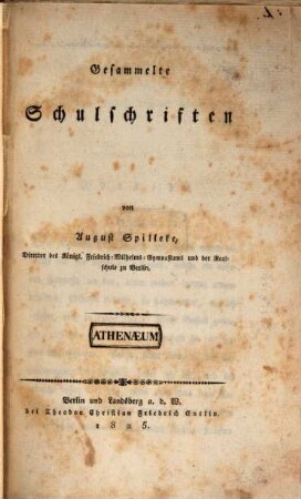Gesammelte Schulschriften
