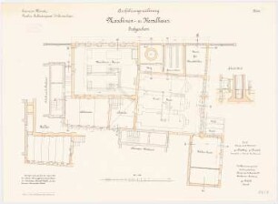 Bekleidungsamt des VII. Armeekorps, Münster: Kessel- und Maschinenhaus: Grundriss, Keller, Erdgeschoss 1:100