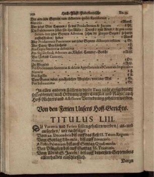 Von den Ferien Unsers Hoff-Gerichts. Titulus LIII.