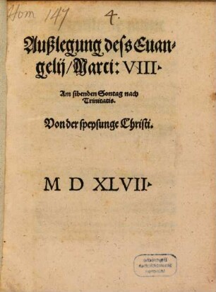 Auslegung des Evangelii Marci, VIII