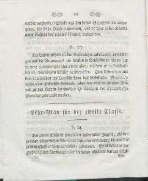 Lehr-Plan für die zweite Classe.