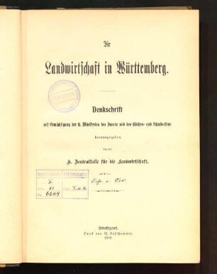 Die Landwirtschaft in Württemberg : Denkschrift