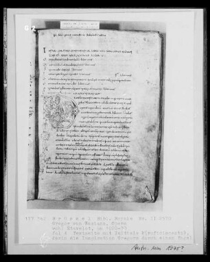 Ms II 2570, Gregor von Nazianz, Opera, fol. 4: Initiale mit Inspiration Gregors durch einen Engel