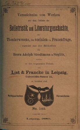 Lager-Verzeichnis. 140. 1880