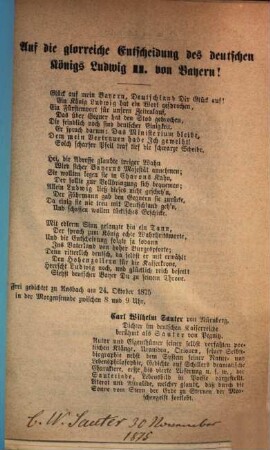 Auf die glorreiche Entscheidung des deutschen Königs Ludwig II. von Bayern