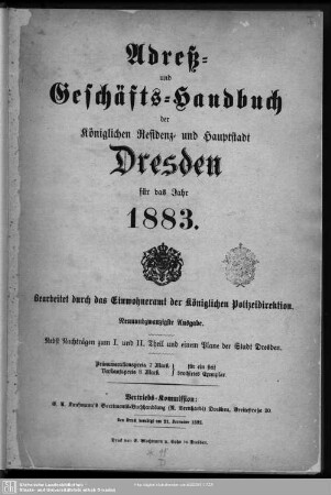 29.1883: Adreß- und Geschäfts-Handbuch der königlichen Residenz- und Hauptstadt Dresden