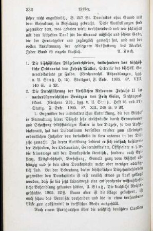 332-335 [Rezension] Müller, Josef, Die bischöflichen Diözesanbehörden