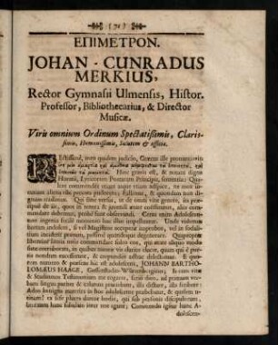 71-75, Johan Cunradus Merkius,...-Vitae Curriculum