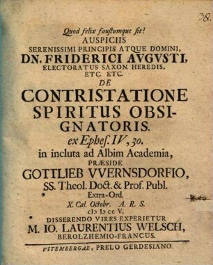 De contristatione spiritus obsignatoris, ex Ephes. IV, 30 disp.