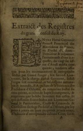 Extrait des registres du grand Conseil du Roy