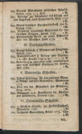 VI. Oekonomische Schriften