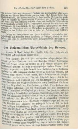 Zur diplomatischen Vorgeschichte des Krieges