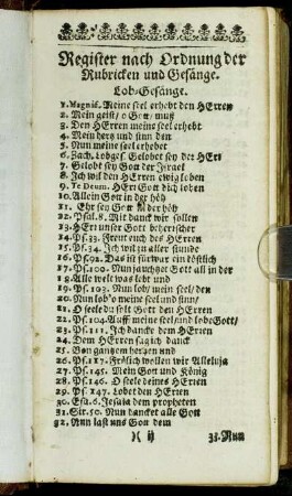 Register nach der Ordnung der Rubricken und Gesänge.